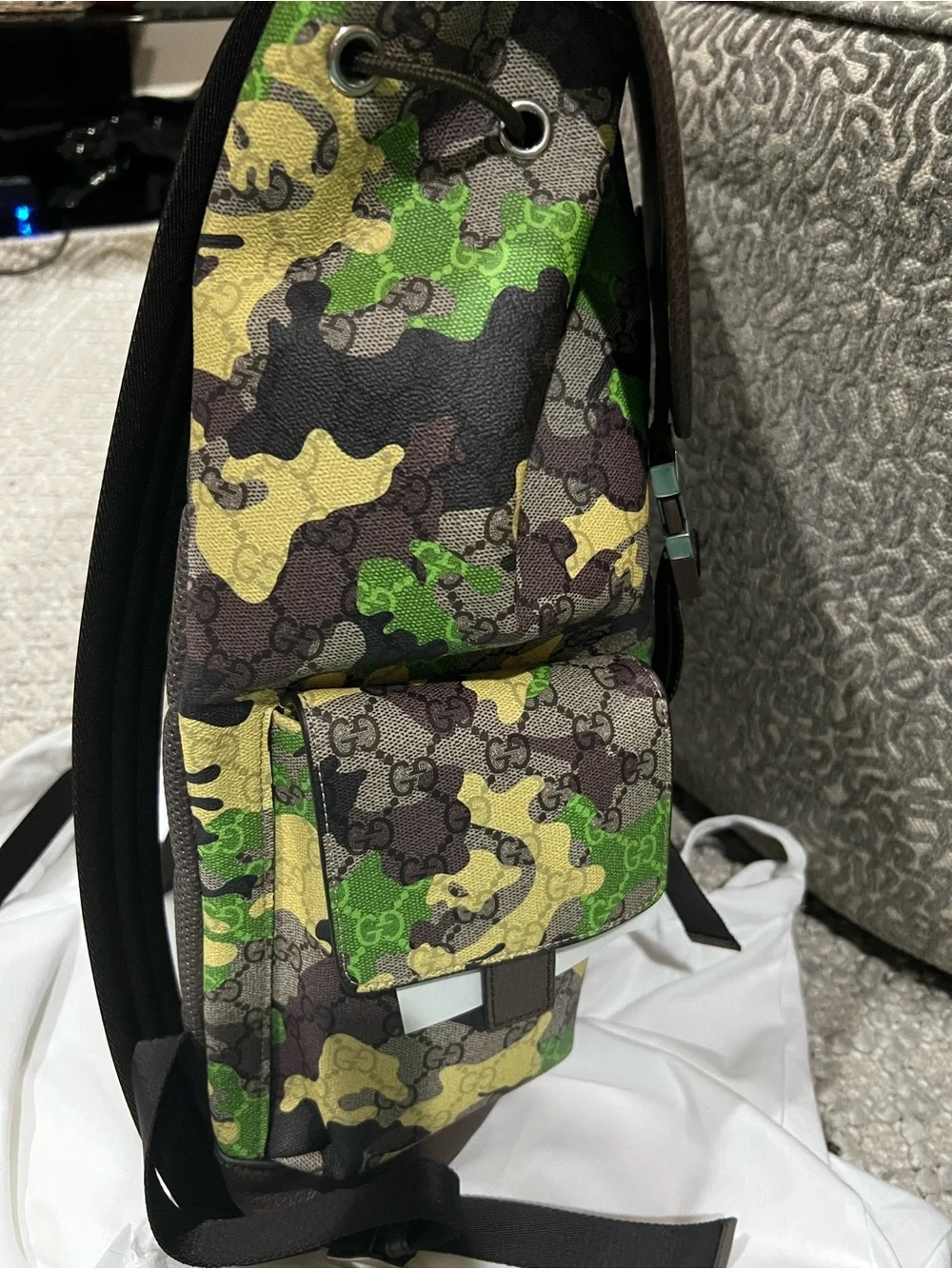Gucci Men's GG Supreme Camouflage Backpack - Yellow/Green Camo